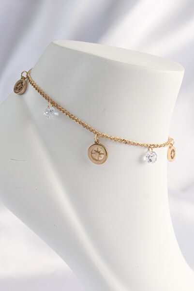 Leyaton Lwlhmrs-Ieg Ieg ™   316L Steel Gold Color Zircon Stone Star Anklet - ...