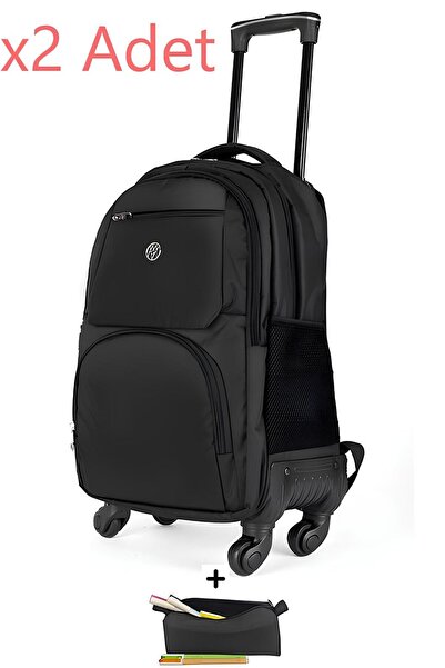 BAGWELL Unisex 2 Adet 4 Tekerli Çekçekli Sırt Çantası Kalemlik