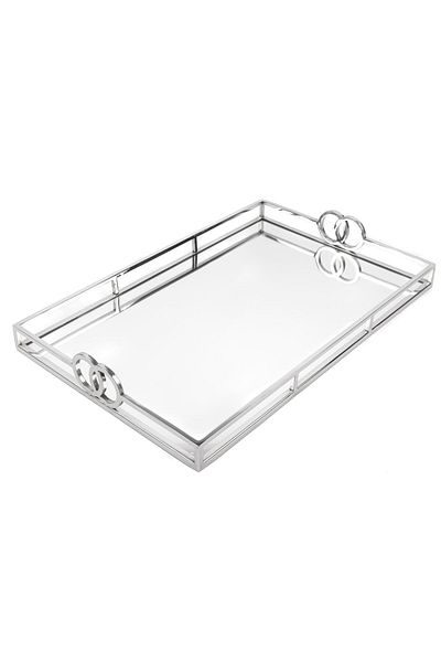 Mikasa Moor Silver Metal Rectangular Mirrored Tray 56X36X7Cm
