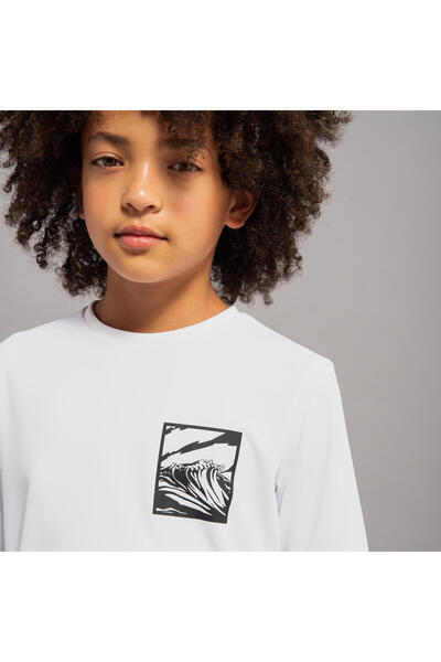 Decathlon Olaian Kids Standard Cut Short Sleeve Uv Protection T-Shirt - White/Black - 100