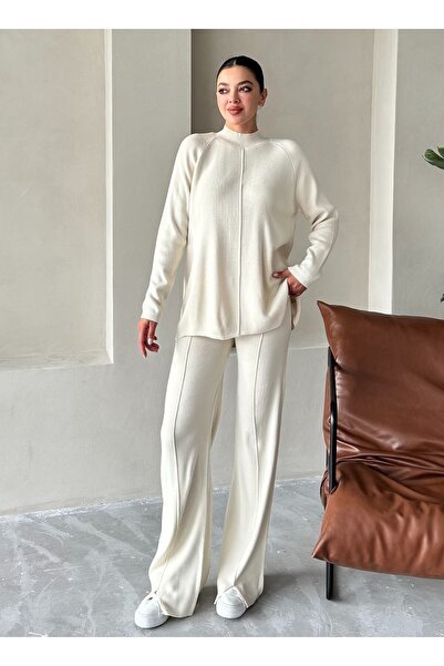 Laluvia Clara Cremefarbenes Grasstrickhosen-Set – 4508