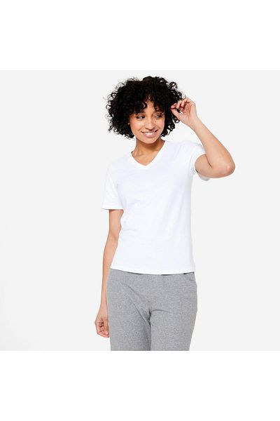Decathlon Domyos Women's V Neck Sports T-Shirt - White - Fitness