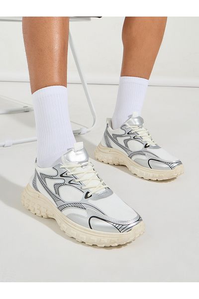 Styli Textured Lace Up Chunky Sole Sneakers