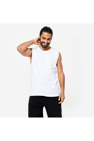 Decathlon Men's White Regular Athlete Tank 500 - Fitness Lightweight Training