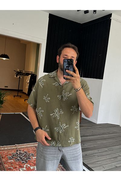 BYBASICMAN Khaki Palm Embroidered Shirt G-5444/3