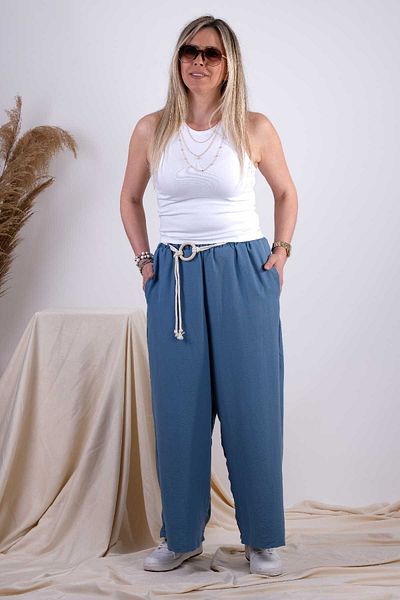 BEBE PLUS Indigo Elastic Waist Self-Belted Casual Trousers