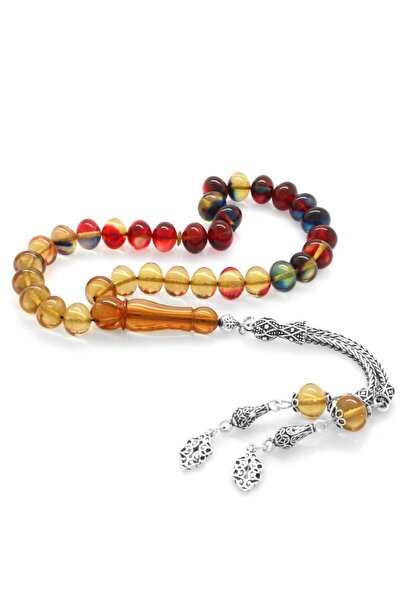 Tesbihane 925 проба срібний намисто з бахромою, вирізане колесо, фільтр, бонібон, вогняний бурштин, чотки