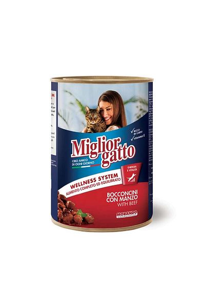 Miglior Chunks with Beef Wet Cat Food, 405g Pack of 12