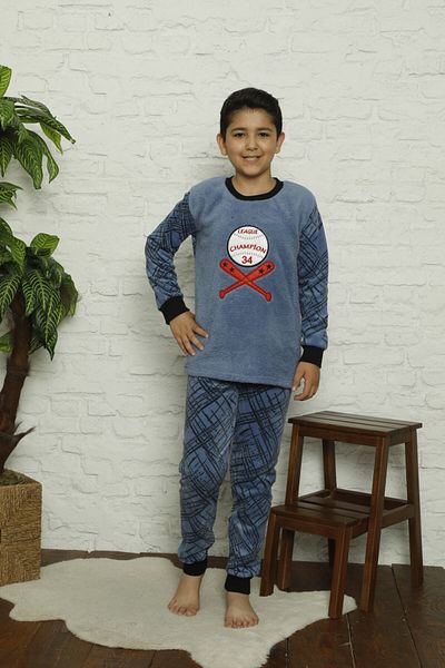 Pemilo Set de pijamale din fleece cu model 5002 pentru băiat, albastru