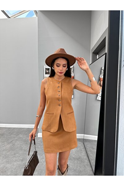 ESRAHELVACI Tan Suede Dublin Vest