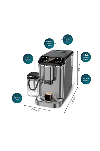 KUMTEL LatteNow Tam Otomatik Espresso Makinesi - Kahve Öğütücülü Dokunmatik Renkli Ekranlı