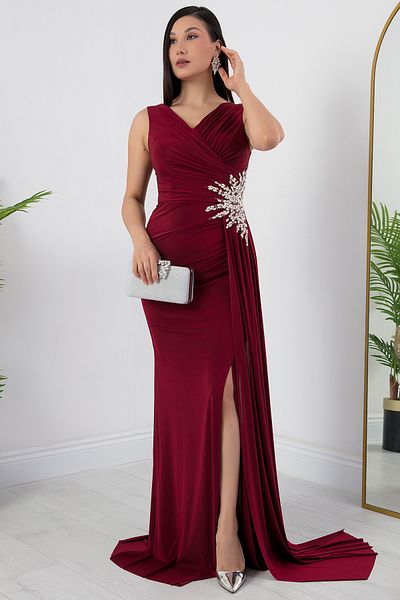 PULLIMM Rochie de seara cu fanta cu strasuri ECR5301