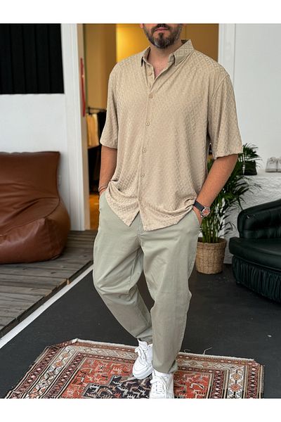 BYBASICMAN Beige Diamond Patterned Shirt C-1679