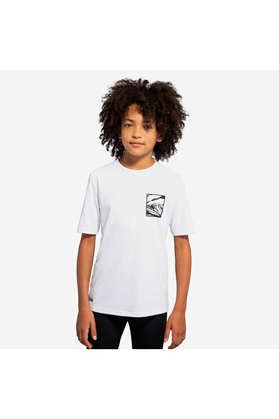 Decathlon Olaian Kids Standard Cut Short Sleeve Uv Protection T-Shirt - White/Black - 100