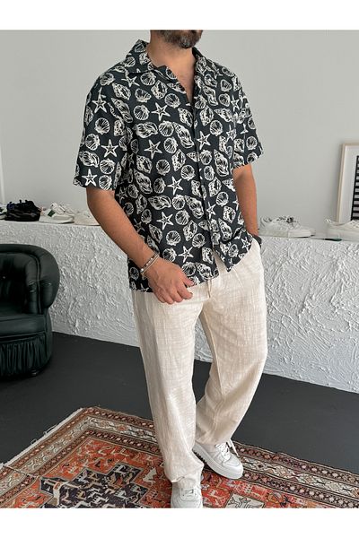BYBASICMAN Black Sea Star Patterned Shirt G-5462