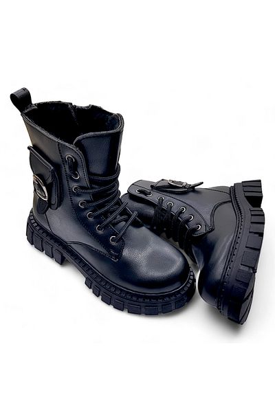 BEEBRON Cizme cu blană pentru fete - Cizme cu fermoar, Tkx S2302 Negru Mat