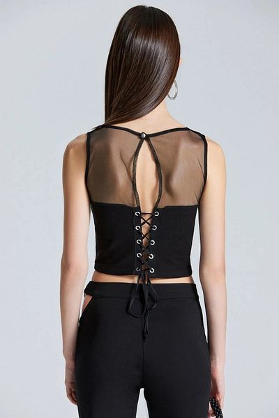 World Fashion Trends WFT2503 Crop negru legat cu detaliu din tul