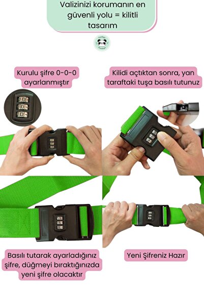 Pandogo Şifreli Valiz Kilidi Valiz Kemeri Extra Güvenlik Koruyucu Yeşil 2 Adet