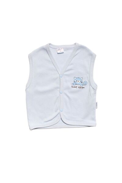 bebegen Baby Boy Blue Cat Printed Combed Cotton Vest