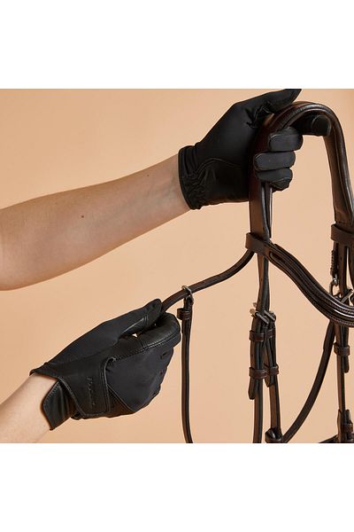 Decathlon Fouganza Adult Leather Riding Gloves - Black