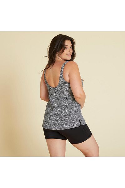 Decathlon Costum de baie Nabaiji pentru femei cu tăietură în U și pantaloni scurți cu detaliu la spate - negru - model leopard - Heva
