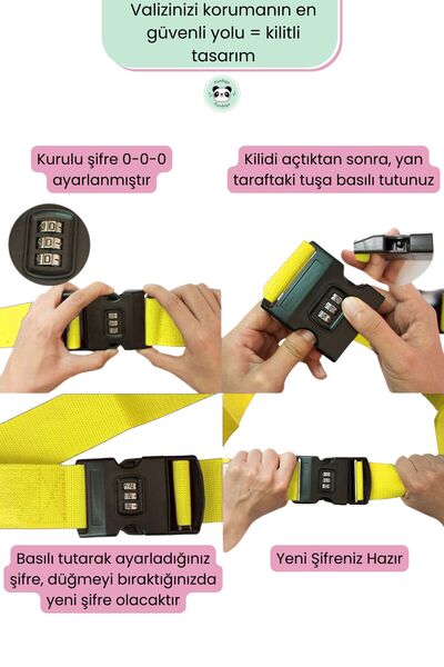 Pandogo Şifreli Valiz Kilidi Valiz Kemeri Extra Güvenlik Koruyucu Sarı 2 Adet