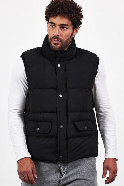 MADZEYMODA Мъжки пухен елек с цип и тик-так за нов сезон, черен, Mz59297