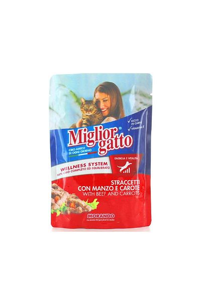 Miglior Gatto Beef & Carrots Cat Food Pouches, 100g, Pack of 12