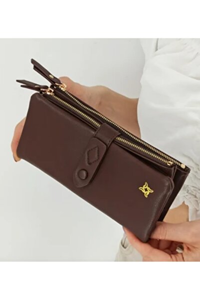 MERİÇ ÇANTA Yıkanmış Deri Kadın Cüzdanı Kahverengi