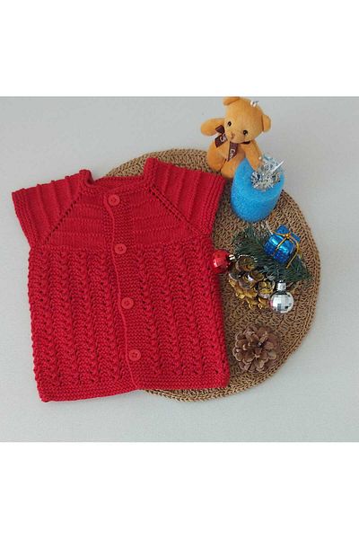 BEGİN 0-12 Months Red Newborn Gift Baby Vest - Buttoned Cotton Hand Knitted