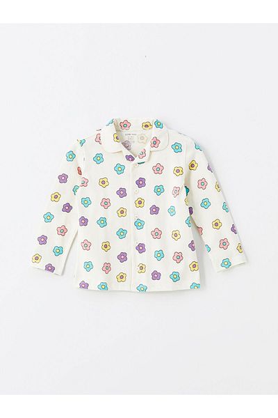 LC Waikiki Short Sleeve Pajama Set with Polo Collar and Flower Pattern for Baby Girl