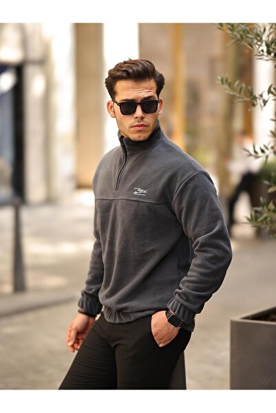 Valiberta Premium φούτερ με μισό φερμουάρ - Καπνιστό