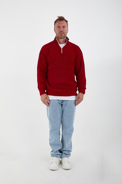 Valiberta Oversize Thessaloniki Knitted Half Zipper Men's Knitwear Sweater - Red
