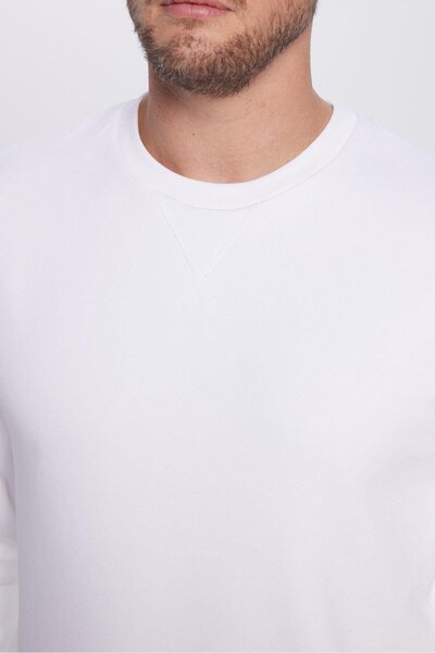 Tudors Φούτερ Unisex Relax Fit Άνετο Κοψίμα 100% Βαμβάκι Βασικό Λευκό με λαιμόκοψη