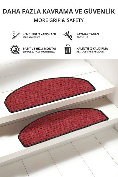 Stepmat Claret Red Economical 16-Piece Step and Stair Mat - Half Moon Spotted Curl