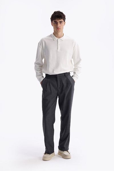 GIESTO Anthracite Pleated Wool Trousers
