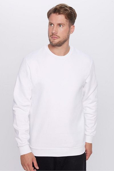 Tudors Φούτερ Unisex Oversize Wide Cut 100% βαμβακερό Basic White Crew Neck Φούτερ