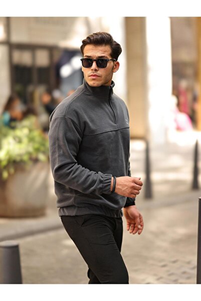 Valiberta Premium φούτερ με μισό φερμουάρ - Καπνιστό