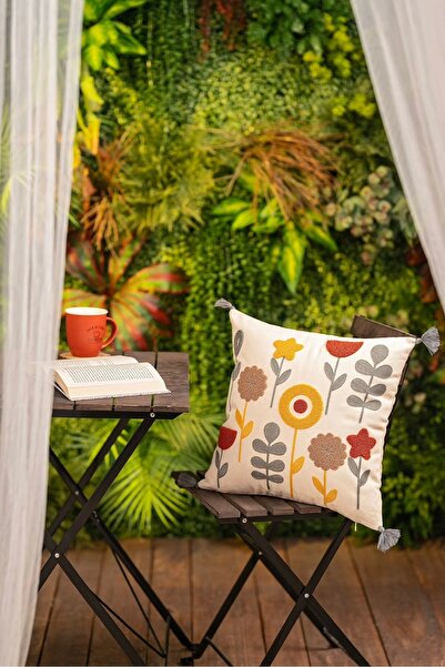 NİVEMESHOME Husa de perna Nivemeshome umpluta cu fibre brodate florale 45x45