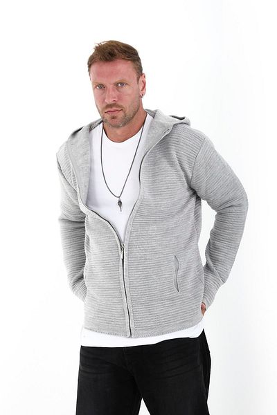 Valiberta Zippered Ladder Knit Hooded Knitwear Cardigan/Jacket - Light Gray