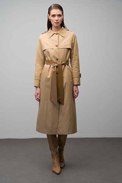 Olcay Dlouhý trenčkot Kamel 6636 s podšívkou, detailně odpuzující vodu