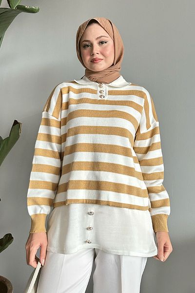 InStyle تونيك تريكو بلون الخردل بأزرار