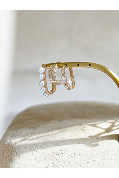 shesra Vip rodyum kaplama zirkon taşlı İncili 3lü set küpe