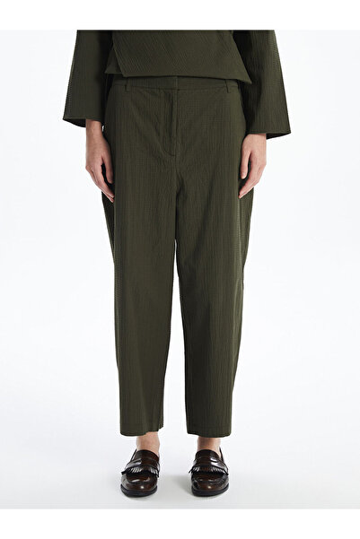 LC Waikiki Khaki Elastic Waist Textured Women's Trousers
