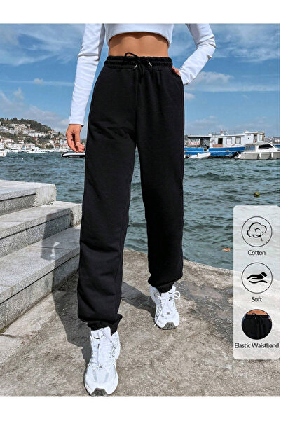yx yustex sport Μαύρο Unisex Φαρδύ Παντελόνι Jogger που απομακρύνει τον ιδρώτα