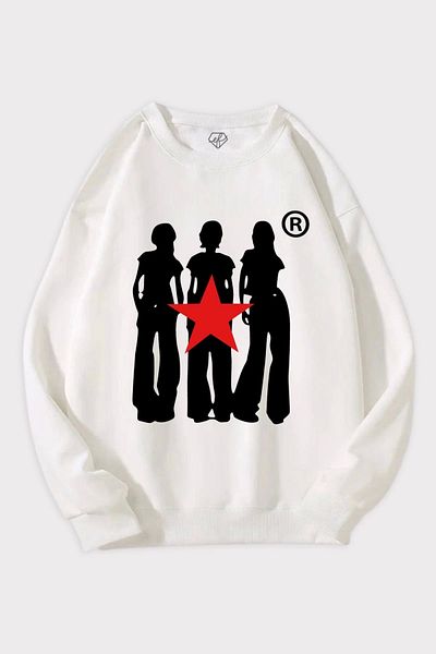 1blood Λευκό φούτερ με 3 κλωστές Raster Y2K Star Girls