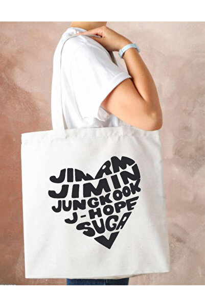 Outdoor One BTS Baskılı Bez Çanta Büyük Boy Kadın Omuz Çantası CNT006