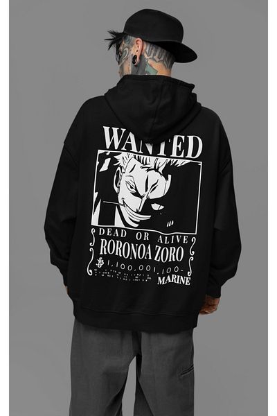SEVBANO Wanted Roronoa Zoro Printed Unisex Oversize Anime Character Hoodie