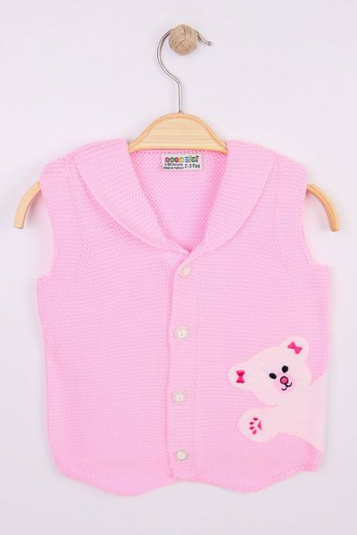 Beniizle Buttoned Girl's Knitwear Vest with Teddy Bear Detail