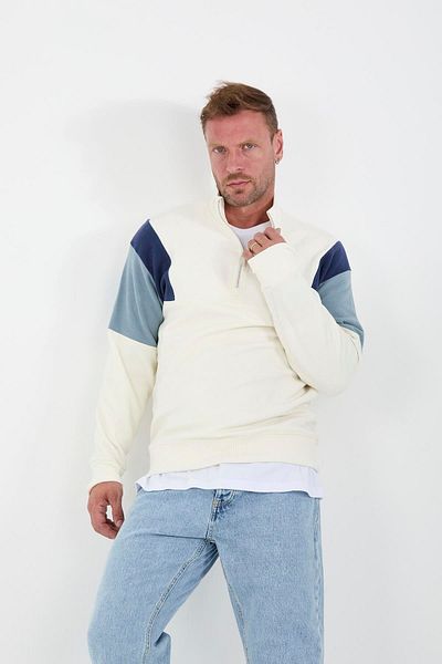 Valiberta Men's Oversize Thessaloniki Knitted Sweatshirt - Garnished Sleeves, Ecru
